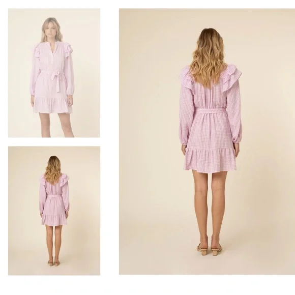 FRNCH Lavender and White Gingham Check Ruffle Dress Charleen Size Small - Picture 2 of 13